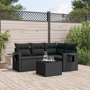 vidaXL 5-delige Loungeset met kussens poly rattan zwart