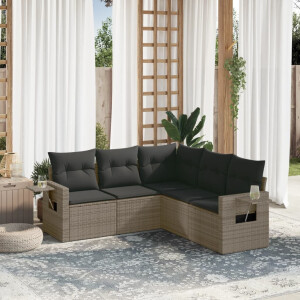vidaXL 5-delige Loungeset met kussens poly rattan grijs