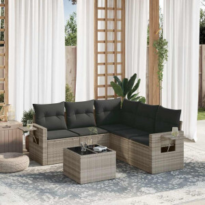 vidaXL 6-delige Loungeset met kussens poly rattan lichtgrijs