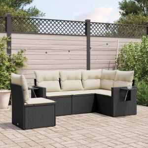 vidaXL 5-delige Loungeset met kussens poly rattan zwart