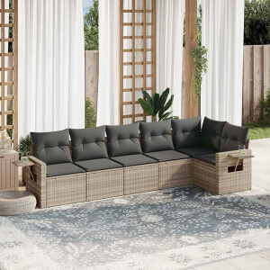 vidaXL 6-delige Loungeset met kussens poly rattan lichtgrijs