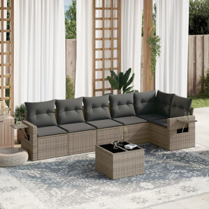 vidaXL 7-delige Loungeset met kussens poly rattan grijs
