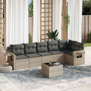 vidaXL 7-delige Loungeset met kussens poly rattan lichtgrijs