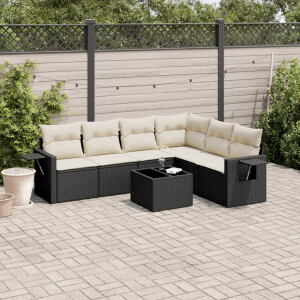 vidaXL 7-delige Loungeset met kussens poly rattan zwart