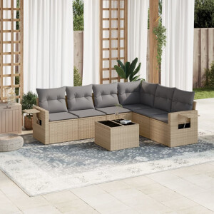 vidaXL 7-delige Loungeset met kussens poly rattan beige