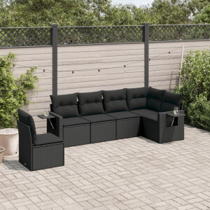 vidaXL 6-delige Loungeset met kussens poly rattan zwart