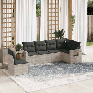 vidaXL 6-delige Loungeset met kussens poly rattan lichtgrijs
