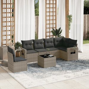 vidaXL 7-delige Loungeset met kussens poly rattan grijs