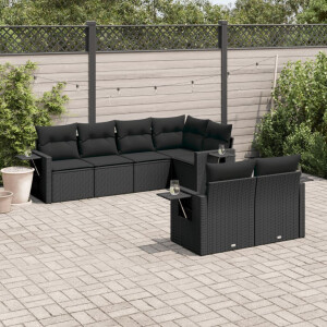 vidaXL 7-delige Loungeset met kussens poly rattan zwart