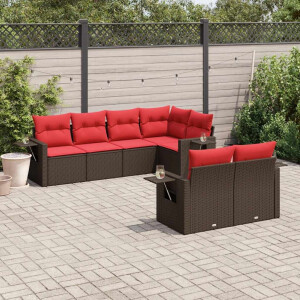 vidaXL 7-delige tuinbankset met kussens, bruin polyrotan