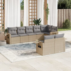 vidaXL 8-delige Loungeset met kussens poly rattan beige