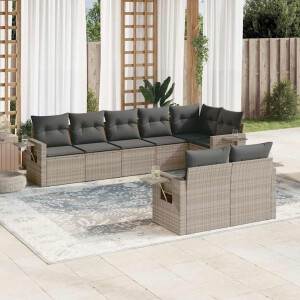 vidaXL 8-delige Loungeset met kussens poly rattan lichtgrijs
