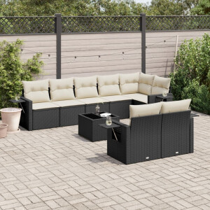 vidaXL 9-delige Loungeset met kussens poly rattan zwart