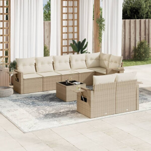 vidaXL 9-delige Loungeset met kussens poly rattan beige