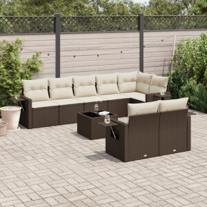 vidaXL 9-delige Loungeset met kussens poly rattan bruin