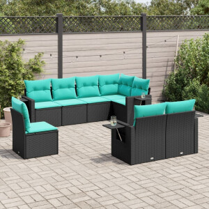 vidaXL 8-delige tuinbankset met kussens, zwart polyrotan