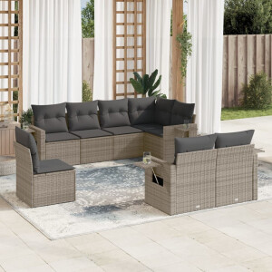 vidaXL 8-delige Loungeset met kussens poly rattan grijs