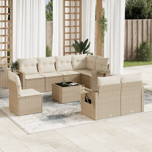 vidaXL 9-delige Loungeset met kussens poly rattan beige
