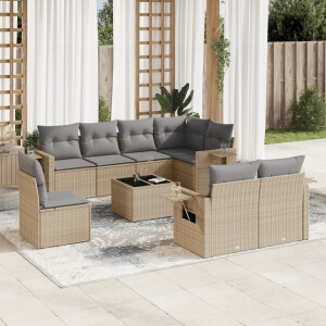 vidaXL 9-delige Loungeset met kussens poly rattan beige