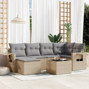 vidaXL 7-delige Loungeset met kussens poly rattan beige