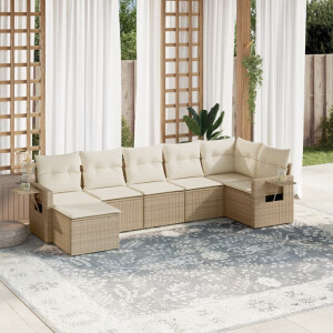 vidaXL 7-delige Loungeset met kussens poly rattan beige