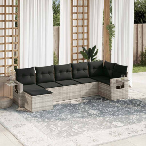 vidaXL 7-delige Loungeset met kussens poly rattan lichtgrijs