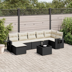 vidaXL 8-delige Loungeset met kussens poly rattan zwart