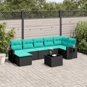 vidaXL 8-delige tuinbankset met kussens, zwart polyrotan