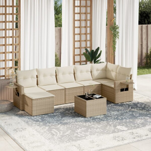 vidaXL 8-delige Loungeset met kussens poly rattan beige