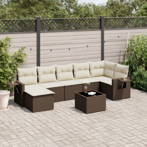 vidaXL 8-delige Loungeset met kussens poly rattan bruin