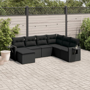 vidaXL 7-delige Loungeset met kussens poly rattan zwart