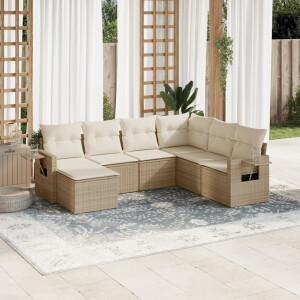 vidaXL 7-delige Loungeset met kussens poly rattan beige
