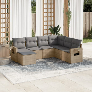 vidaXL 7-delige Loungeset met kussens poly rattan beige