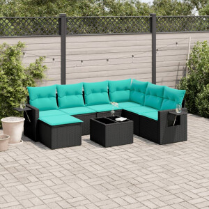 vidaXL 8-delige tuinbankset met kussens, zwart polyrotan