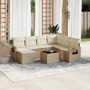 vidaXL 8-delige Loungeset met kussens poly rattan beige