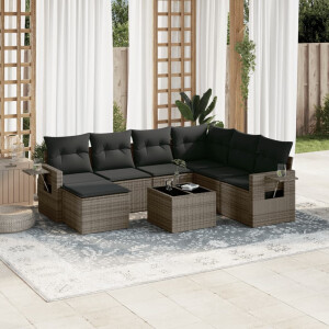 vidaXL 8-delige Loungeset met kussens poly rattan grijs