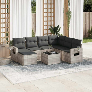 vidaXL 8-delige Loungeset met kussens poly rattan lichtgrijs