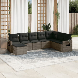 vidaXL 8-delige Loungeset met kussens poly rattan grijs