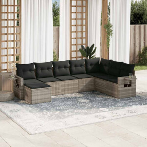 vidaXL 8-delige Loungeset met kussens poly rattan lichtgrijs