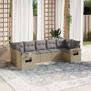 vidaXL 7-delige Loungeset met kussens poly rattan beige