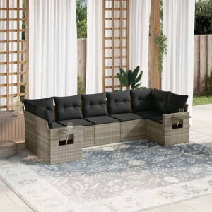 vidaXL 7-delige Loungeset met kussens poly rattan lichtgrijs