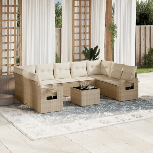 vidaXL 10-delige Loungeset met kussens poly rattan beige