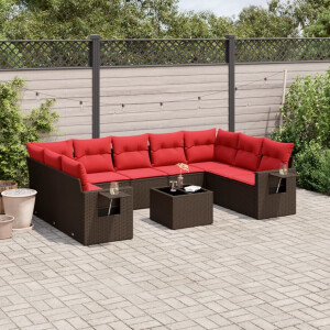 vidaXL 10-delige tuinbankset met kussens, bruin polyrotan