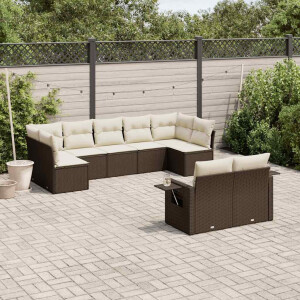 vidaXL 9-delige Loungeset met kussens poly rattan bruin