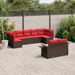 vidaXL 9-delige tuinbankset met kussens, bruin polyrotan