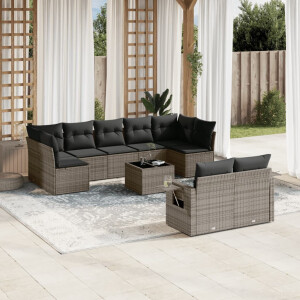 vidaXL 10-delige Loungeset met kussens poly rattan grijs
