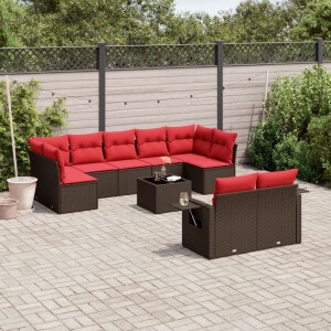 vidaXL 10-delige tuinbankset met kussens, bruin polyrotan