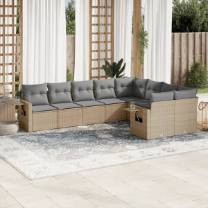 vidaXL 9-delige Loungeset met kussens poly rattan beige