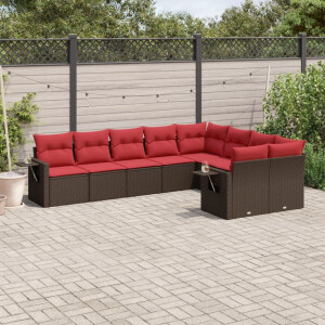 vidaXL 9-delige tuinbankset met kussens, bruin polyrotan