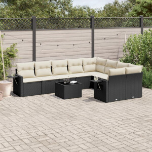 vidaXL 10-delige Loungeset met kussens poly rattan zwart